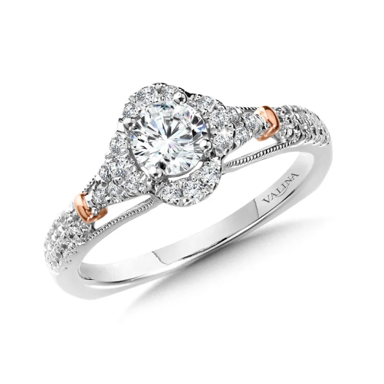 Diamond engagement ring mounting in 14k White & Rose Gold.