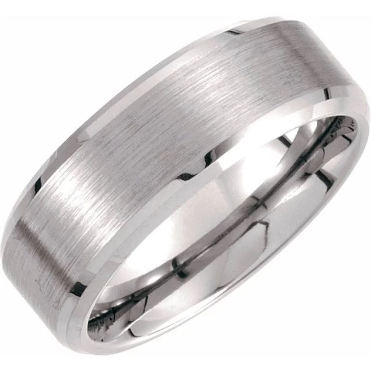 Tungsten 8 mm Beveled-Edge Band with Satin Center Size 11