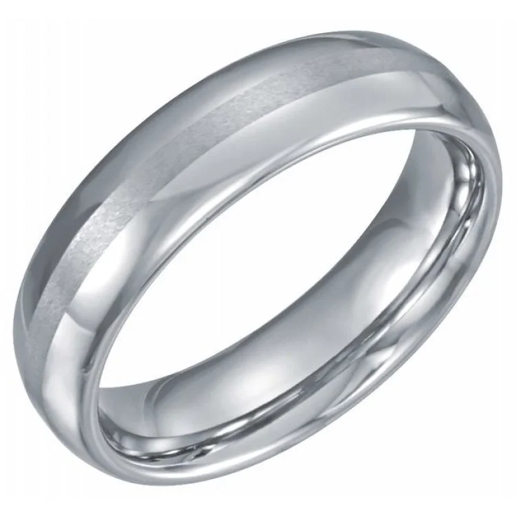 White Tungsten 6 mm Domed Band with Satin Center Size 10