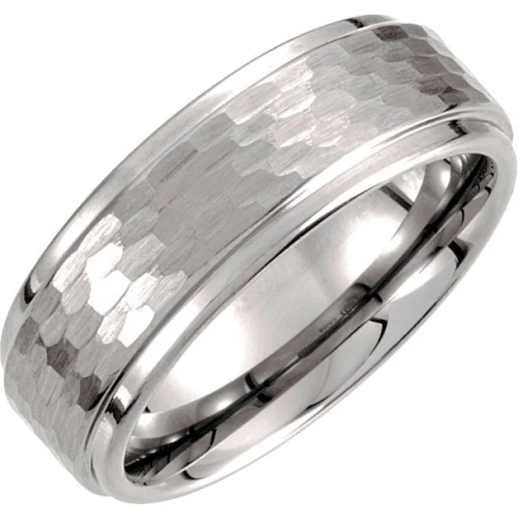 Tungsten 8 mm Ridged Band with Bark Finish Size 9.5