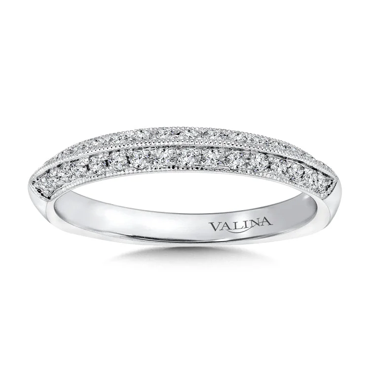 True fit matching diamond wedding band and a beautiful reminder of that special day for years to come.