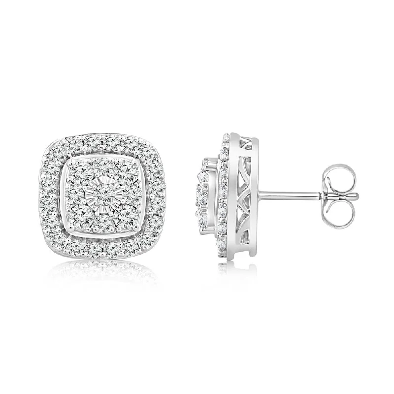 0.95 Carat Diamond Cushion Cluster Stud Earrings