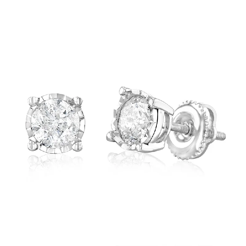 10ct White Gold 0.95 Carat Diamond Solitaire Stud Earrings