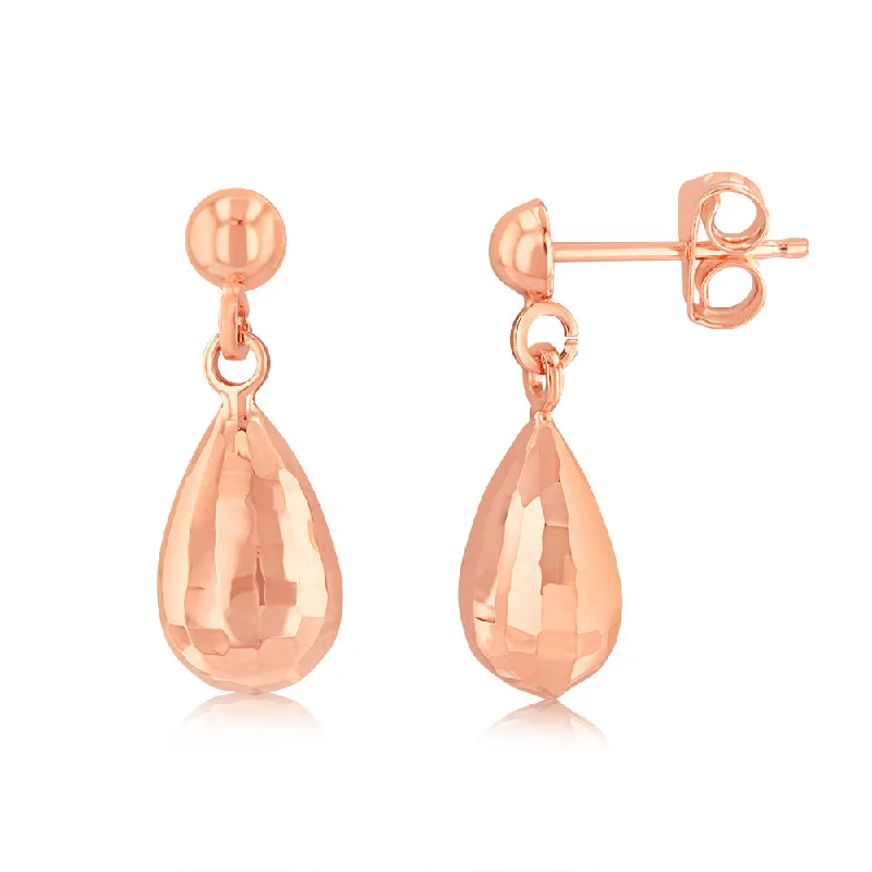 9ct Rose Gold Diamond Cut Tear Drop Earring