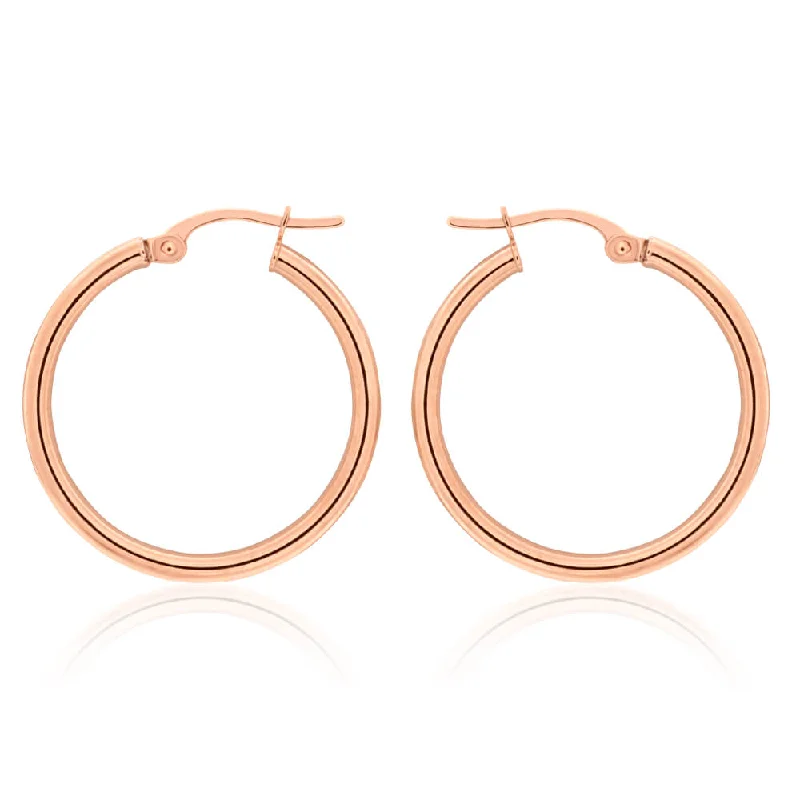 9ct Rose Gold Plain 20mm Hoop Earrings European made