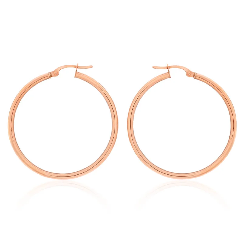 9ct Rose Gold Plain 30mm Hoop Earrings European made