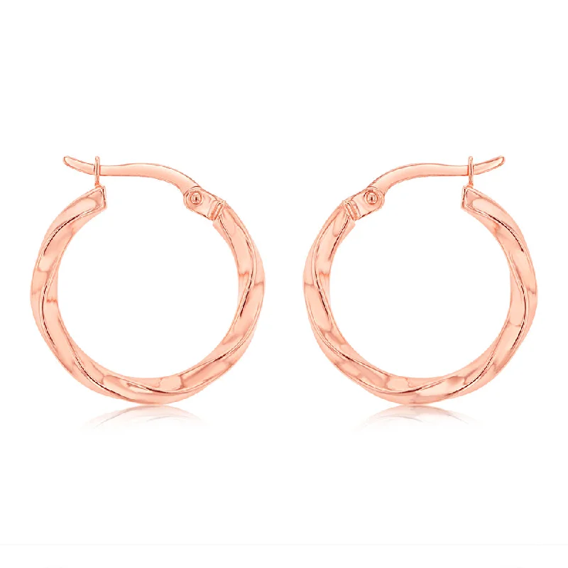 9ct Rose Gold Silverfilled Double Side Diamond Cut Hoop Earrings