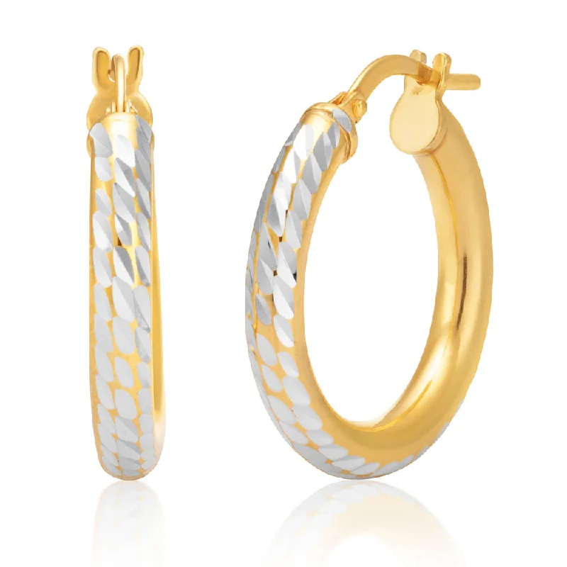 9ct Two-Tone Gold Filled 15mm Diamond Cut Hoop Earrings