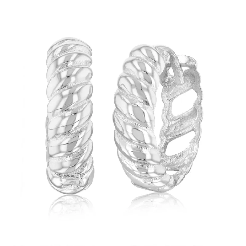 9ct White Gold Patterned 10.5mm Hoop Earrings