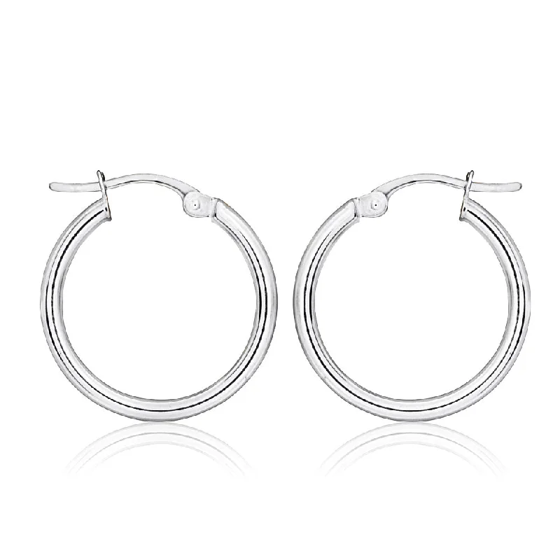 9ct White Gold Plain 15mm Hoops