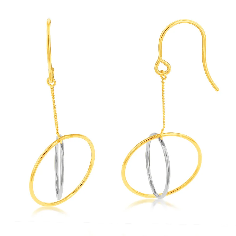 9ct Yellow And White Abstract Circle Drop Earrings