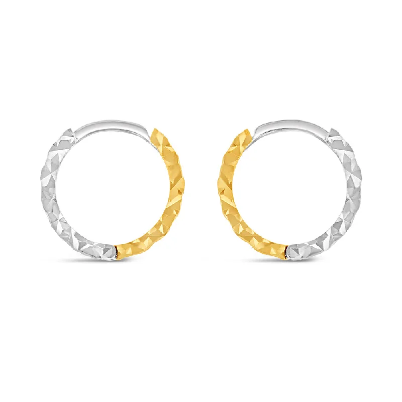 9ct Yellow And White Gold Two Tone Patterned Hoop Earring