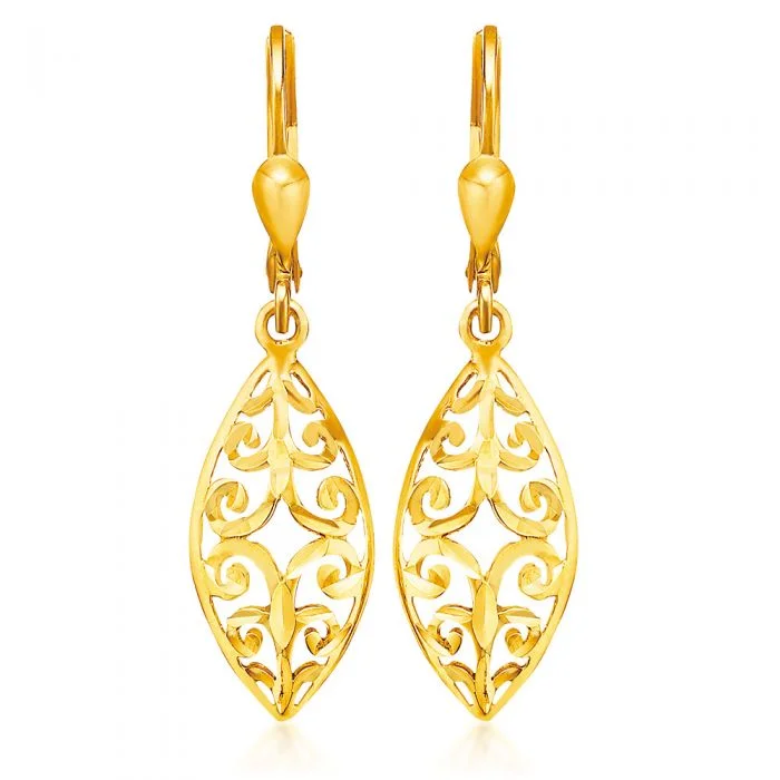 9ct Yellow Gold Filigree Shape Drop Earrings