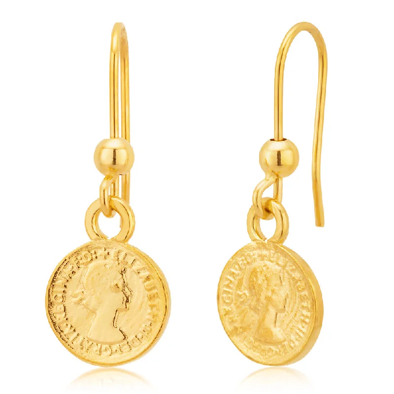 9ct Yellow Gold Sovereign Coin Drop Hook Earrings