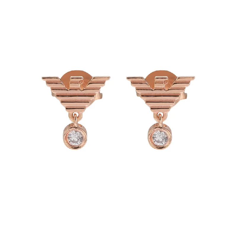 Emporio Armani Rose Gold-Plated Sterling Silver CZ Key Basics Stud Earrings