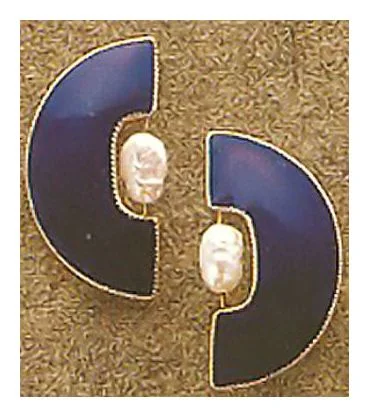 Half Moon Blue Enamel Earrings