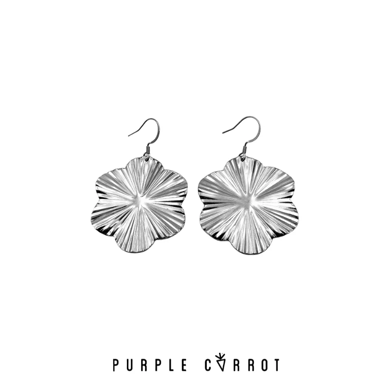 Striped Flower Earrings Silver