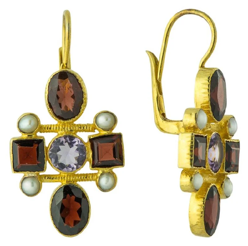 Venetian Garnet Cross Earrings