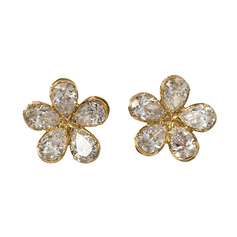 1.4ct Pear Shaped Diamond 18K Gold Flower Stud Earrings