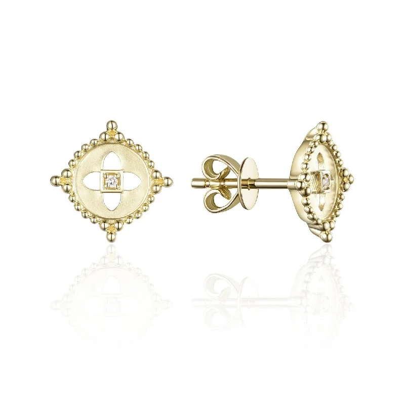 14K Yellow Gold Beaded Circle Stud Earrings