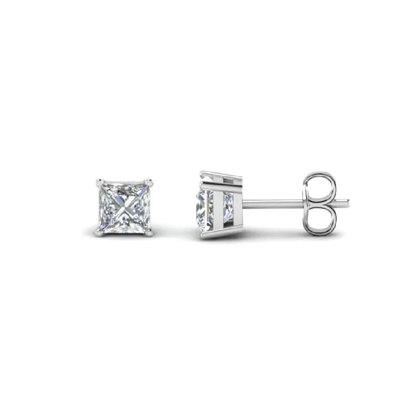 14K White Gold Princess Cut Diamond Stud Earrings