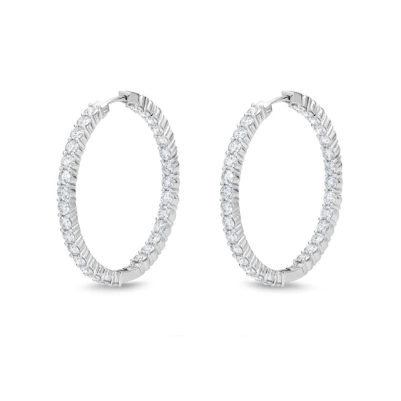 18K White Gold Diamond Hoops