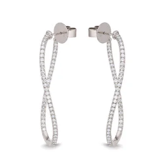 18K White Gold Diamond Twist Hoops