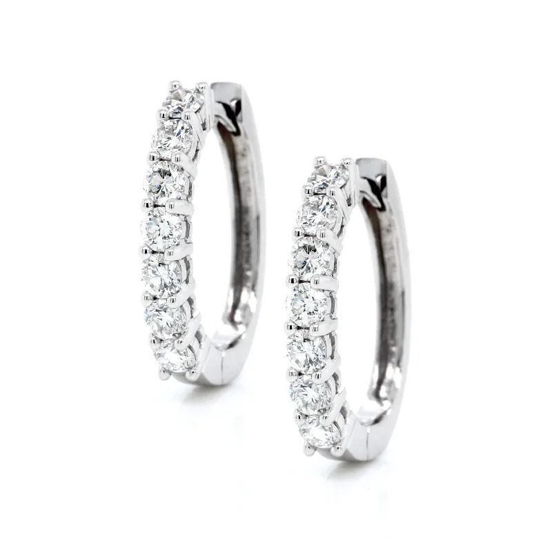 18K White Gold Diamond Huggie Hoops