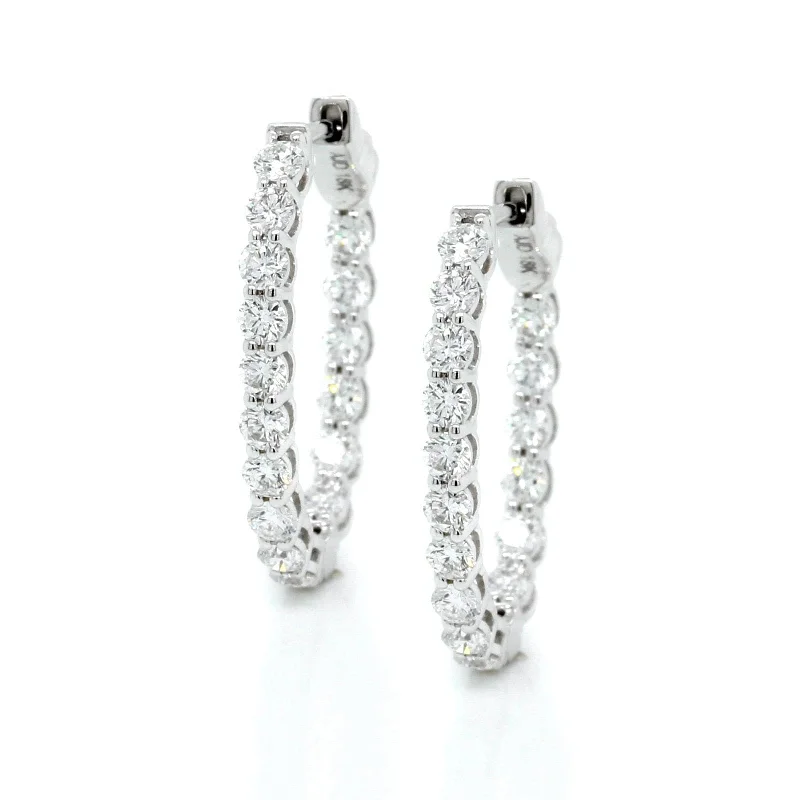 18K White Gold Diamond Oval Shape Hoops