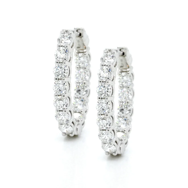 18K White Gold Diamond Oval Shape Hoop Earrings