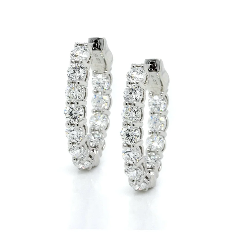 18K White Gold Diamond Oval Shape Hoop Earrings