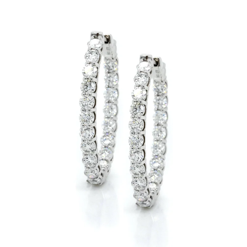 18K White Gold Diamond Oval Shape Hoop Earrings