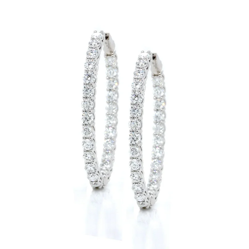 18K White Gold Diamond Oval Shape Hoop Earrings