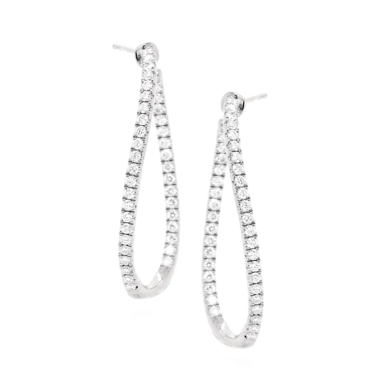 18K White Gold Diamond Twist Hoops