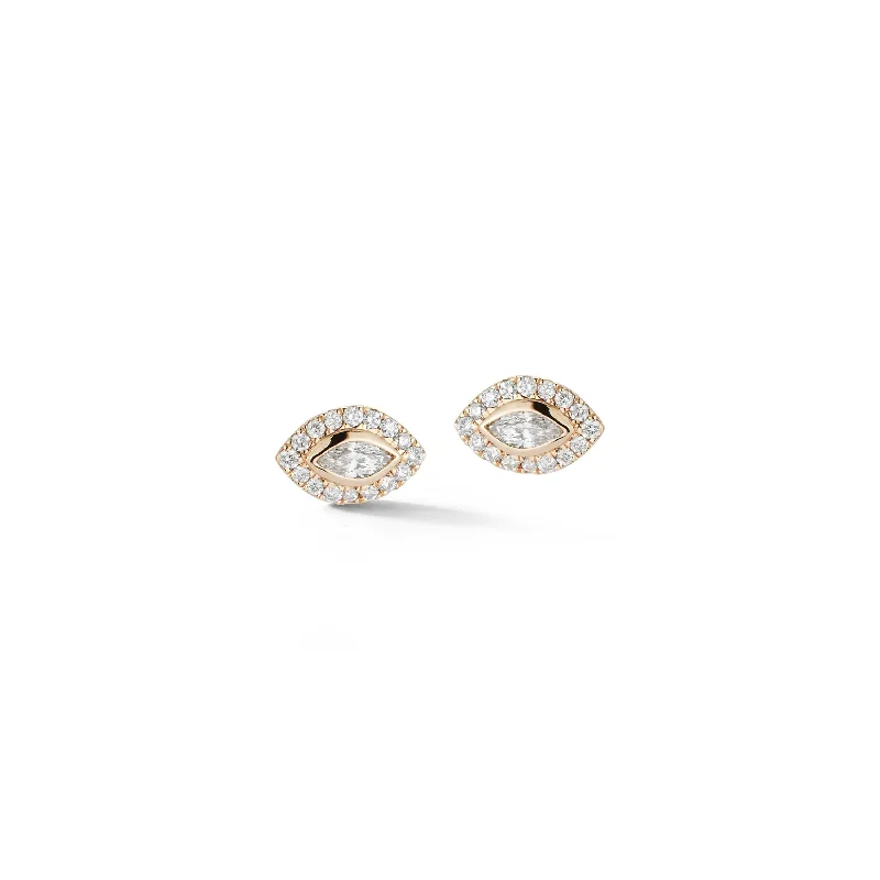 14K Yellow Gold Diamond Evil Eye Halo Stud Earrings