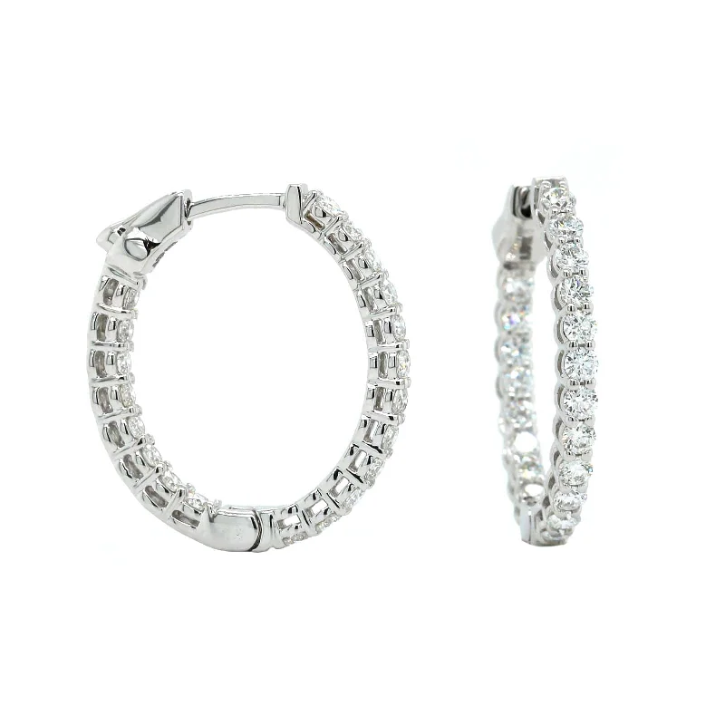 18K White Gold Diamond Oval Shape Hoop Earrings