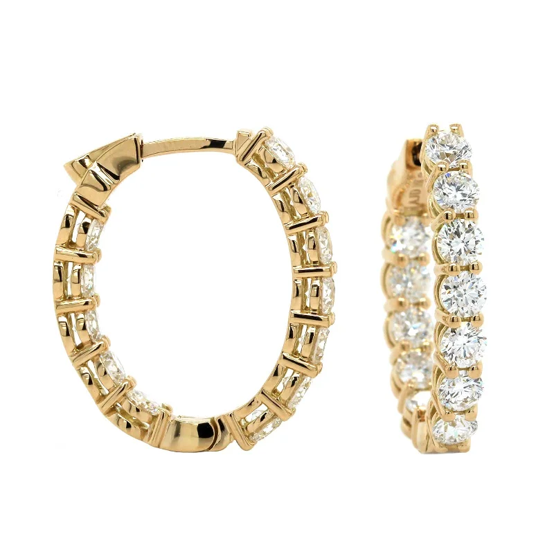 18K Yellow Gold Oval Shape Diamond Hoop Earrings