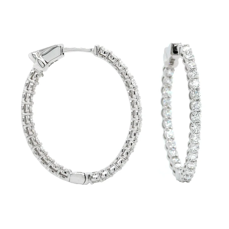 18K White Gold Oval Shape Diamond Hoop Earrings