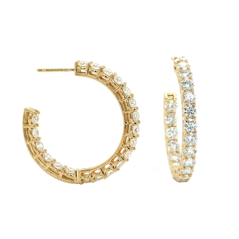 18K Yellow Gold Inside Outside Open Diamond Hoop Earrings