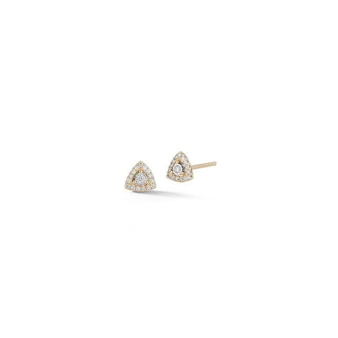 14K Yellow Gold Triangle Halo Stud Earrings