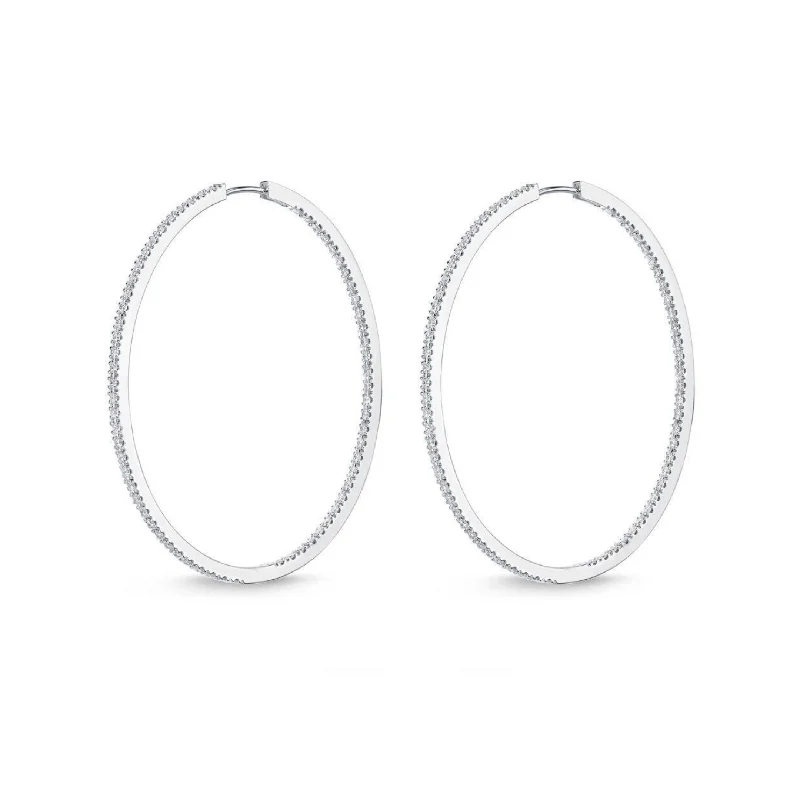 18K White Gold Diamond Hoops