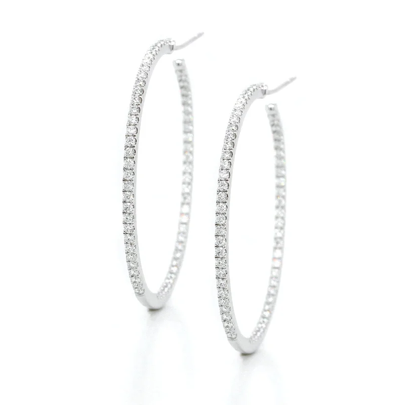 18K White Gold Diamond Hug Hoop Earrings