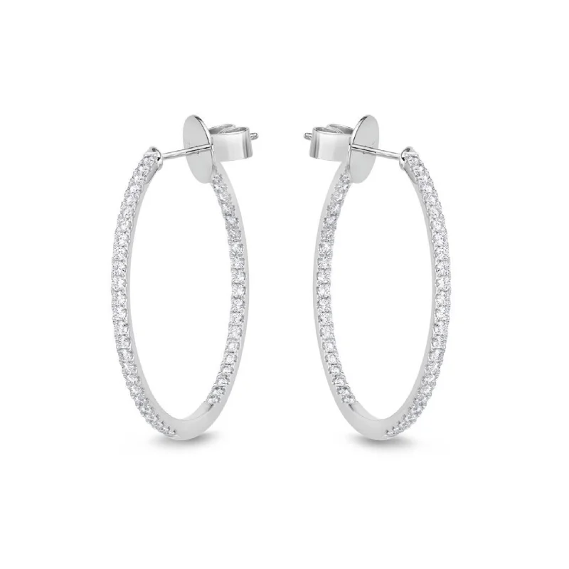 18K White Gold Diamond Hoops