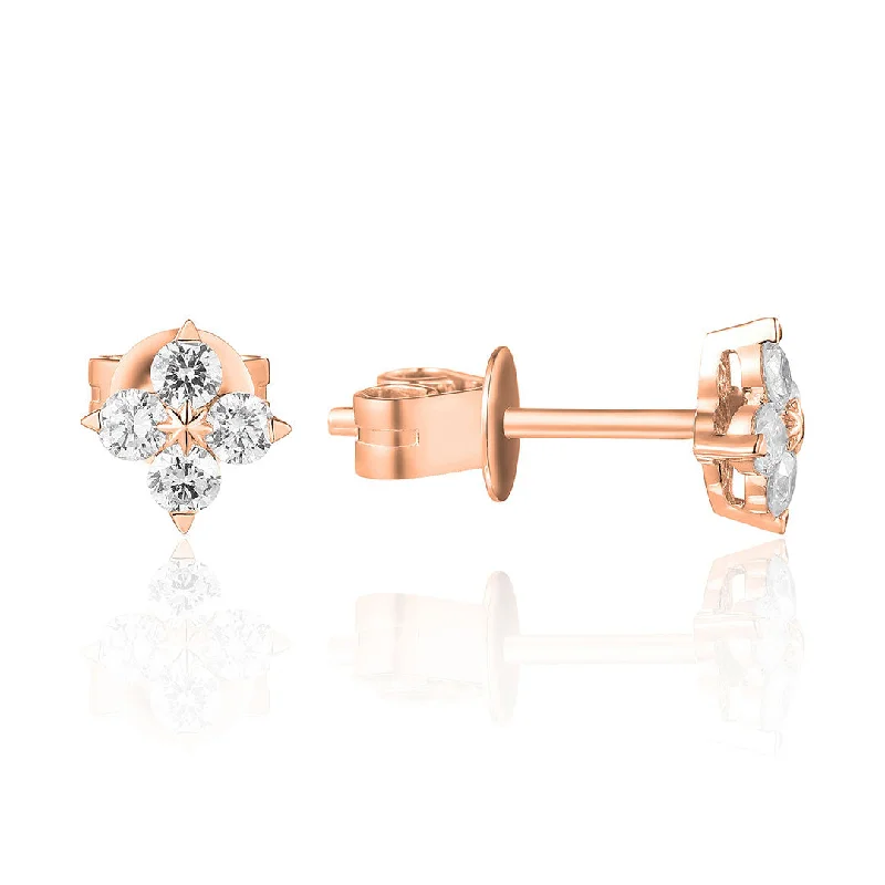 Diamond Quad Compass 14K Rose Gold Stud Earrings