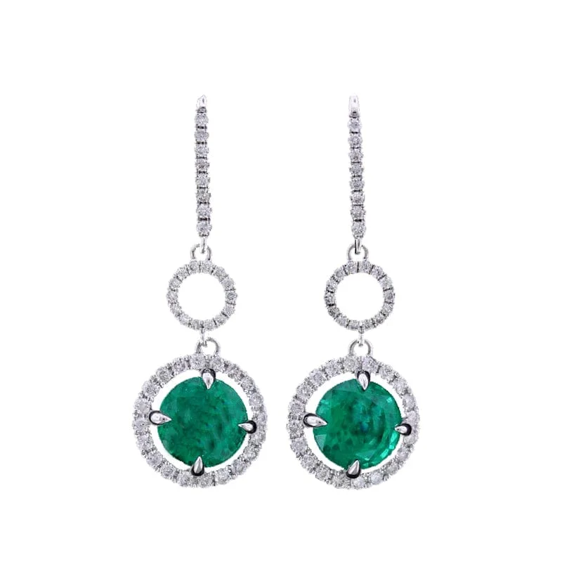 18K White Gold Emerald Drop Earrings