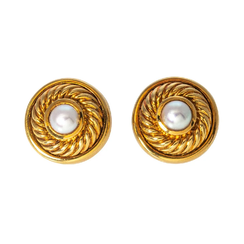 Estate David Yurman Pearl 18K Yellow Gold Earrings