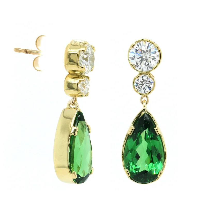 18K Yellow Gold Tsavorite Diamond Drop Earrings