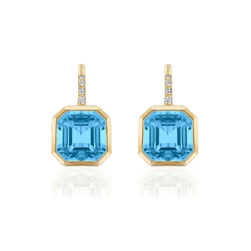 Goshwara Asscher Cut Blue Topaz & Diamond 18K Yellow Gold Earrings