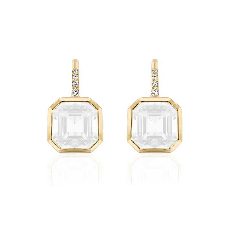 Goshwara Asscher Cut Moon Quartz & Diamond 18K Yellow Gold Earrings