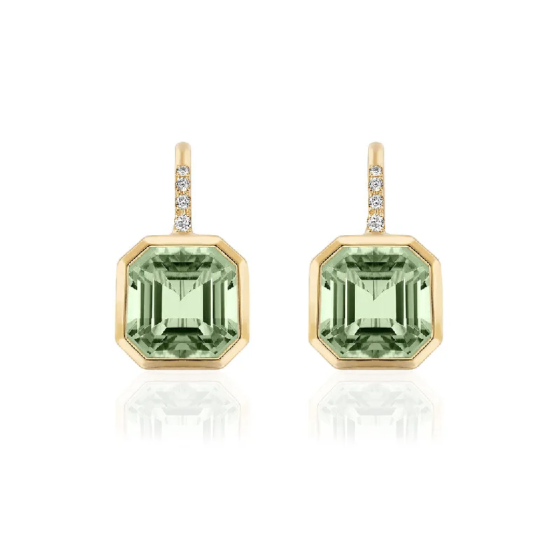 Goshwara Asscher Cut Prasiolite & Diamond 18K Yellow Gold Earrings